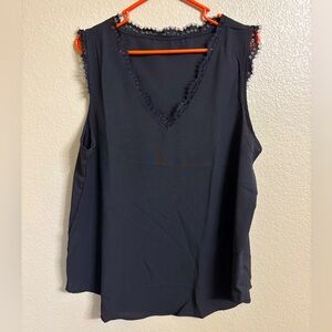 Sleeveless Eyelash Lace Trim V-Neck Camisole, Size XL